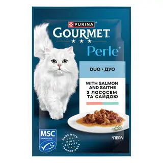 פורינה GOURMET PERLE גורמה פרל פאוץ' לחתול נתחי סלמון ודג לבן – 85 גרם
