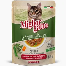 Le Specialità Italiana מרק לחתולים 85 גרם – בקר, אפונה וגזר